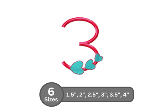 Candy Heart Number -3 Embroidery Design