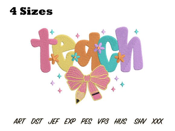 Teach with Bow Embroidery Design